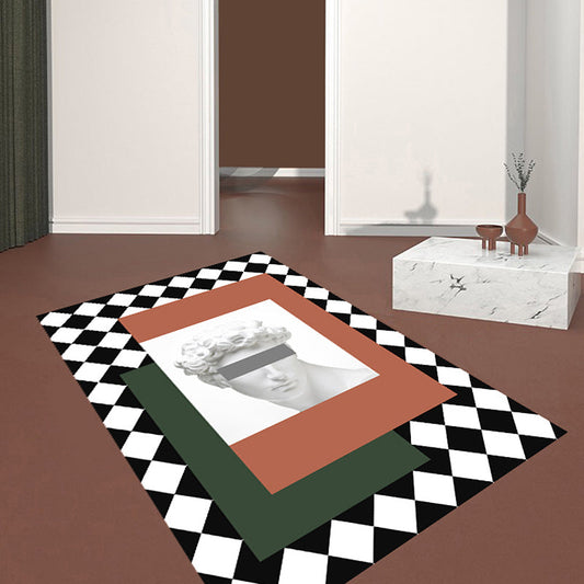 Oranger und Grüner Modernismus Teppich Polyester Figur und Geometrisches Muster Teppich Haustierfreundlich Waschbar Rutschfeste Rückseite Teppich für Dekoration