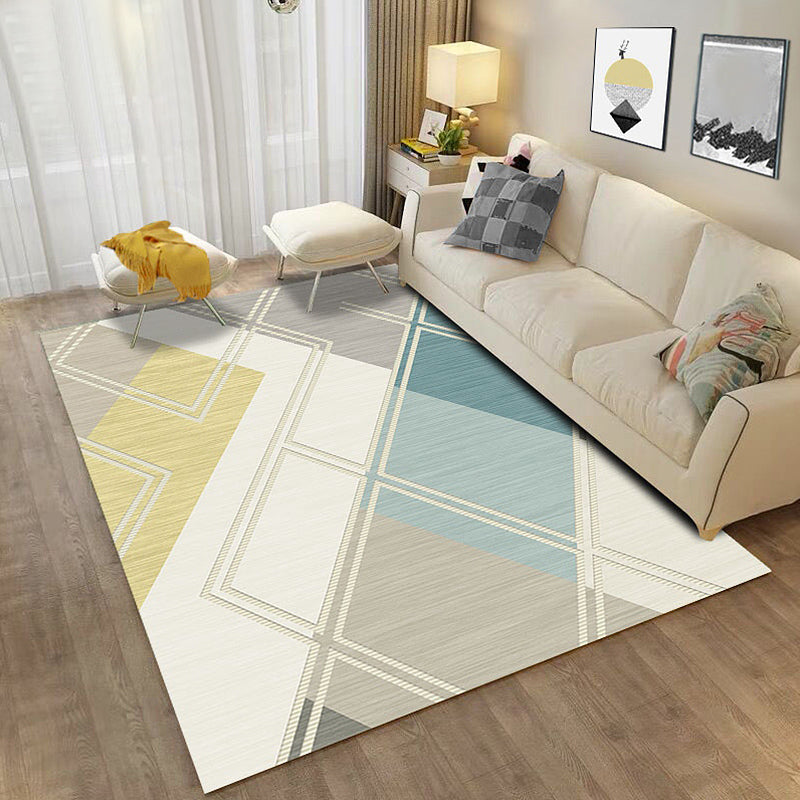 Minimalistische Farbbox geometrisches Muster Teppich beige Polyester Teppich waschbar haustierfreundlich rutschfester Teppich für das Wohnzimmer