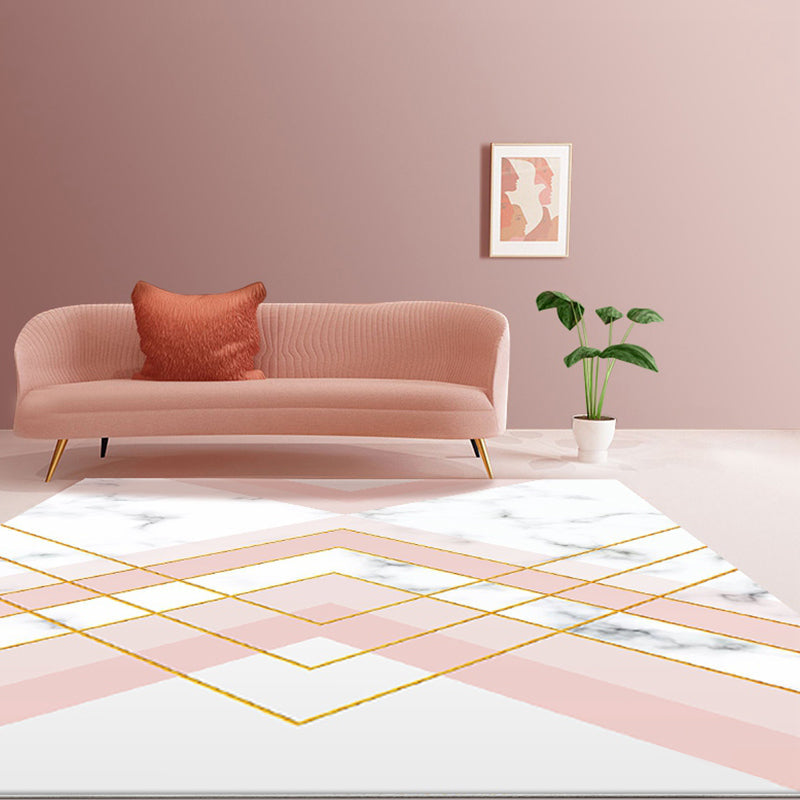 Nordic Geometrisches Muster Teppich Grün und Pink Polyester Teppich Waschbar Haustierfreundlich Rutschfester Teppich für das Wohnzimmer