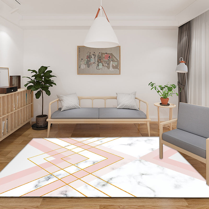 Nordic Geometrisches Muster Teppich Grün und Pink Polyester Teppich Waschbar Haustierfreundlich Rutschfester Teppich für das Wohnzimmer