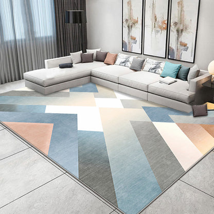 Mehrfarbiger zeitgenössischer Teppich aus Polyester mit geometrischem Muster, haustierfreundlich, waschbar, rutschfeste Unterlage, Teppich für das Wohnzimmer