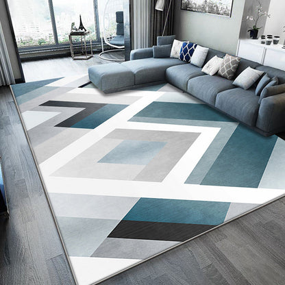 Einzigartiger geometrischer Musterteppich Blau und Weiß Moderner Teppich Polyester Waschbar Haustierfreundlicher rutschfester Teppich für das Wohnzimmer