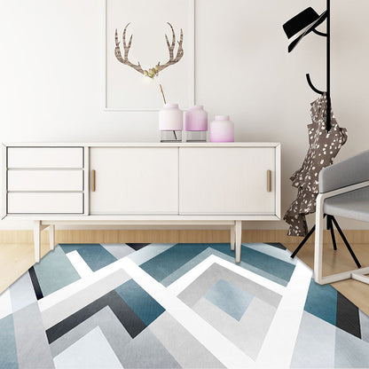 Einzigartiger geometrischer Musterteppich Blau und Weiß Moderner Teppich Polyester Waschbar Haustierfreundlicher rutschfester Teppich für das Wohnzimmer