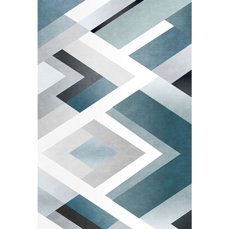 Einzigartiger geometrischer Musterteppich Blau und Weiß Moderner Teppich Polyester Waschbar Haustierfreundlicher rutschfester Teppich für das Wohnzimmer
