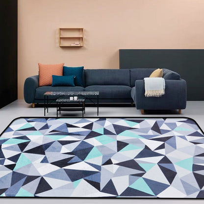 Funky Geometrisches Muster Teppich Blau Modernist Teppich Polyester Waschbar Haustierfreundlich Rutschfester Teppich für das Wohnzimmer