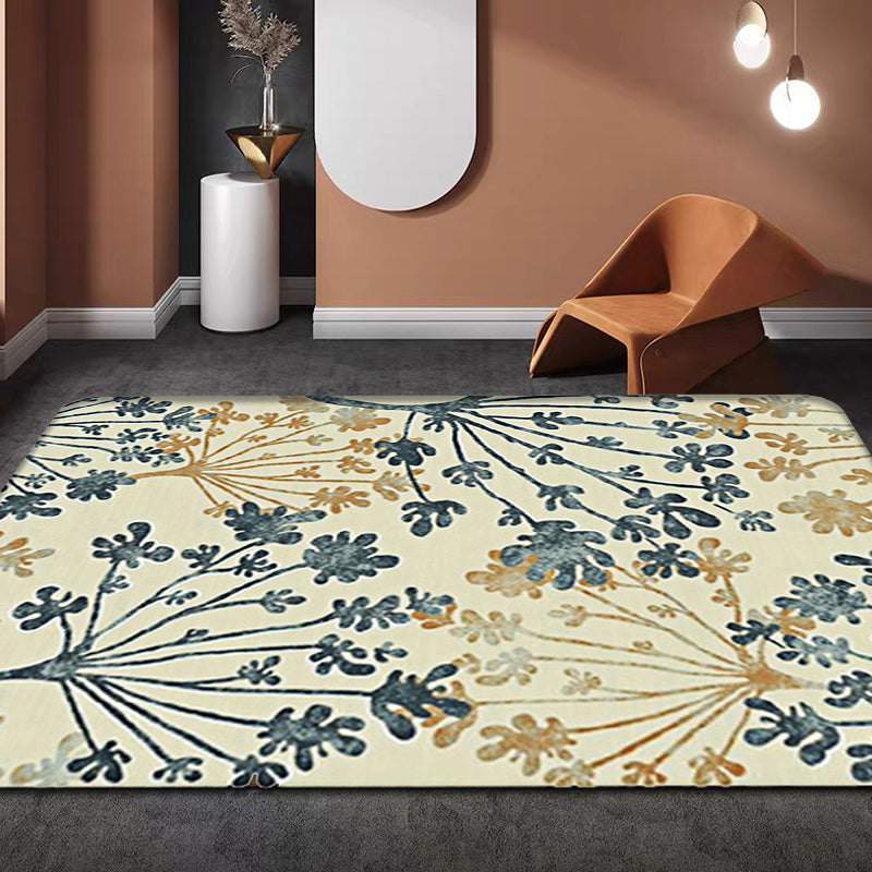 Moderner Teppich mit Blattmuster Grün und Beige Polyester Teppich Waschbar Tierfreundlich Rutschfester Teppich für das Wohnzimmer