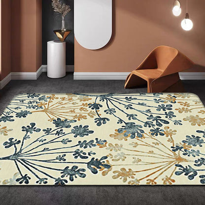 Moderner Teppich mit Blattmuster Grün und Beige Polyester Teppich Waschbar Tierfreundlich Rutschfester Teppich für das Wohnzimmer