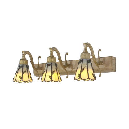 3 Köpfe Blatt Vanity Licht Rustikalen Loft Buntglas Makeup Spiegel Licht mit Linearer Rückwand in Kupfer/Antikmessing/Gold | Heim Zeile