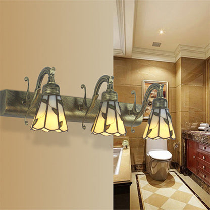 3 Köpfe Blatt Vanity Licht Rustikalen Loft Buntglas Makeup Spiegel Licht mit Linearer Rückwand in Kupfer/Antikmessing/Gold | Heim Zeile
