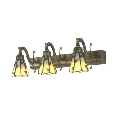 3 Köpfe Blatt Vanity Licht Rustikalen Loft Buntglas Makeup Spiegel Licht mit Linearer Rückwand in Kupfer/Antikmessing/Gold | Heim Zeile