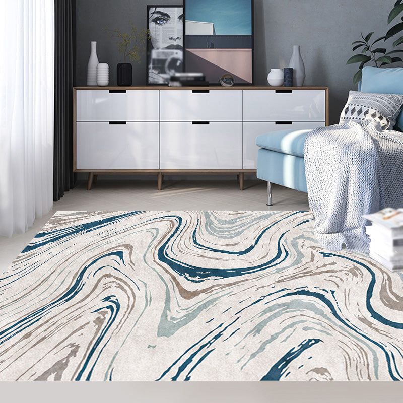 Stylischer Modernismus Teppich Mehrfarbig Aquarell- und Wirbelstreifen-Muster Teppich Haustierfreundlich Rutschfest Waschbarer Teppich zur Dekoration