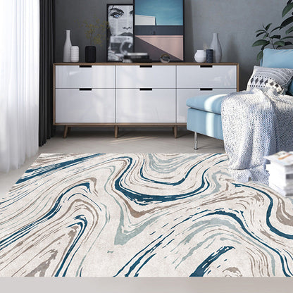Stylischer Modernismus Teppich Mehrfarbig Aquarell- und Wirbelstreifen-Muster Teppich Haustierfreundlich Rutschfest Waschbarer Teppich zur Dekoration
