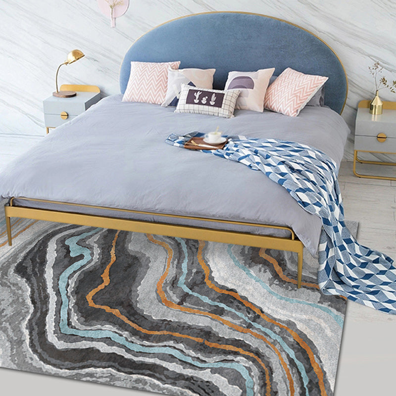 Stylischer Modernismus Teppich Mehrfarbig Aquarell- und Wirbelstreifen-Muster Teppich Haustierfreundlich Rutschfest Waschbarer Teppich zur Dekoration