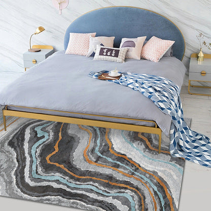 Stylischer Modernismus Teppich Mehrfarbig Aquarell- und Wirbelstreifen-Muster Teppich Haustierfreundlich Rutschfest Waschbarer Teppich zur Dekoration