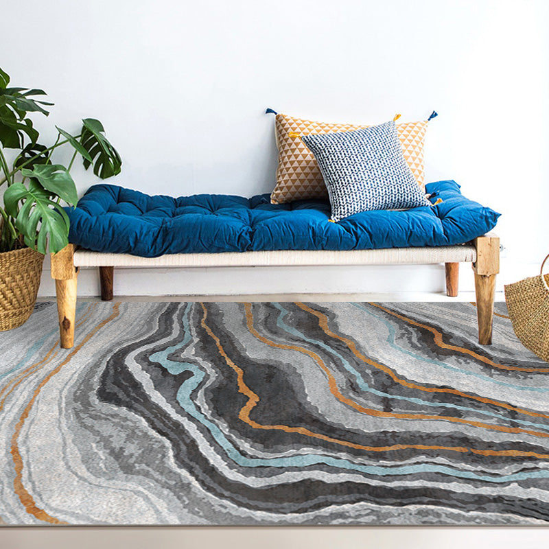 Stylischer Modernismus Teppich Mehrfarbig Aquarell- und Wirbelstreifen-Muster Teppich Haustierfreundlich Rutschfest Waschbarer Teppich zur Dekoration