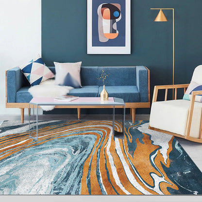 Stylischer Modernismus Teppich Mehrfarbig Aquarell- und Wirbelstreifen-Muster Teppich Haustierfreundlich Rutschfest Waschbarer Teppich zur Dekoration