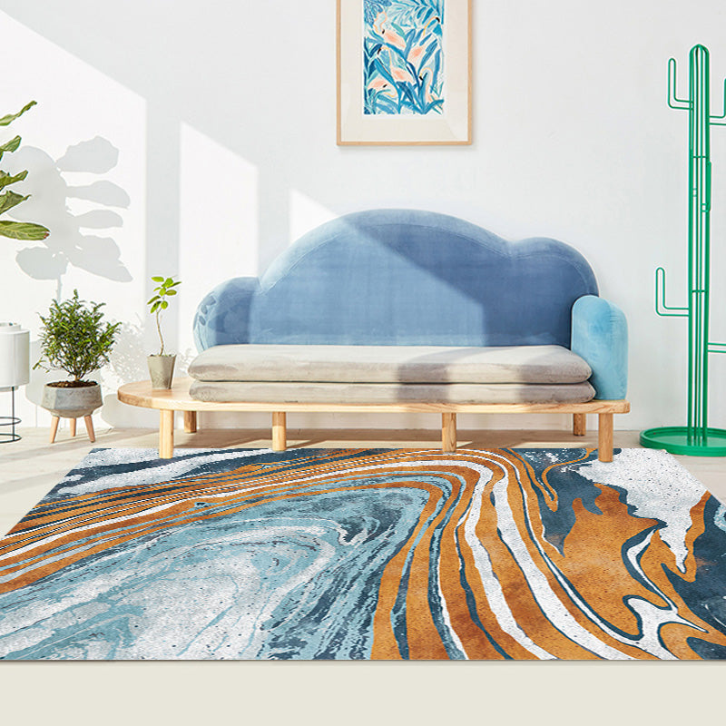 Stylischer Modernismus Teppich Mehrfarbig Aquarell- und Wirbelstreifen-Muster Teppich Haustierfreundlich Rutschfest Waschbarer Teppich zur Dekoration