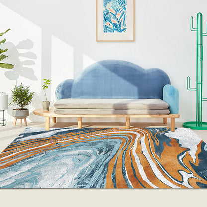 Stylischer Modernismus Teppich Mehrfarbig Aquarell- und Wirbelstreifen-Muster Teppich Haustierfreundlich Rutschfest Waschbarer Teppich zur Dekoration
