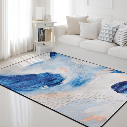 Einzigartiger Pinselstrichmusterteppich Blau Zeitgenössischer Teppich Polyester Haustierfreundlicher Rutschfester Rücken Waschbarer Teppich für das Wohnzimmer