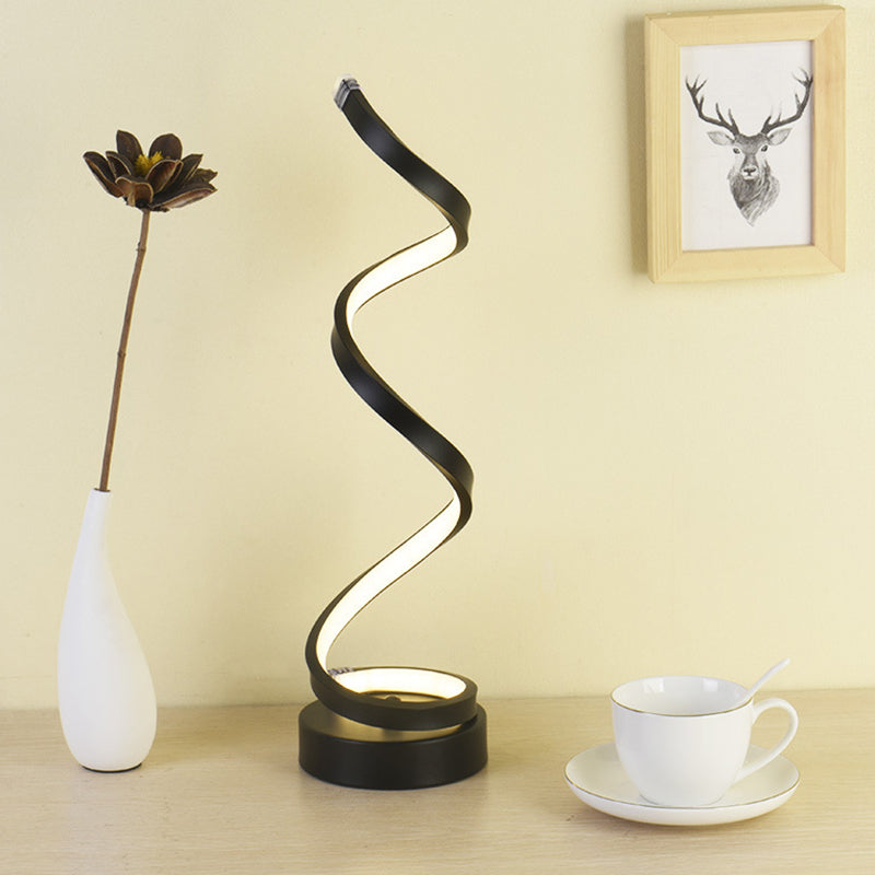 Spiral Ribbon Metall Tischlampe Einfachheit Schwarz/Weiß/Gold LED Arbeitsbeleuchtung mit runder Basis in Warm/Weiß Licht