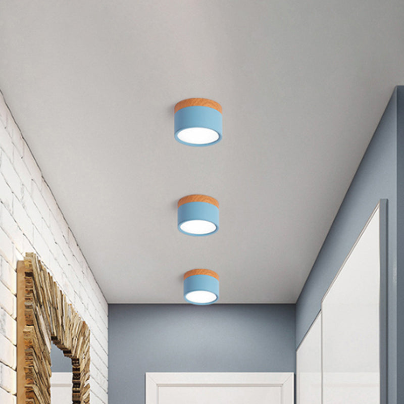 Moderne Macaron Deckenlampe – Kompakte Metall-/Holz-Deckenleuchte für Küche und Bar in Gelb, Heim Zeile und Heim Zeileack