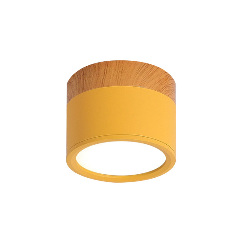 Moderne Macaron Deckenlampe – Kompakte Metall-/Holz-Deckenleuchte für Küche und Bar in Gelb, Heim Zeile und Heim Zeileack