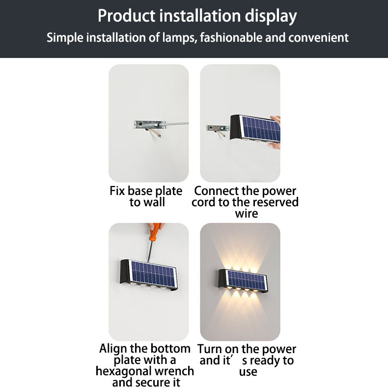 Moderne Einfachheit Solar wasserdichte rechteckige ABS PMMA LED Wandleuchte Lampe für Outdoor-Terrasse