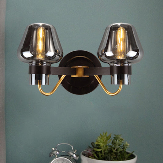 2-Licht Wandleuchte mit Pilzschirm Rauchglas Moderne Schlafzimmer Wandleuchte Beleuchtungseinrichtung