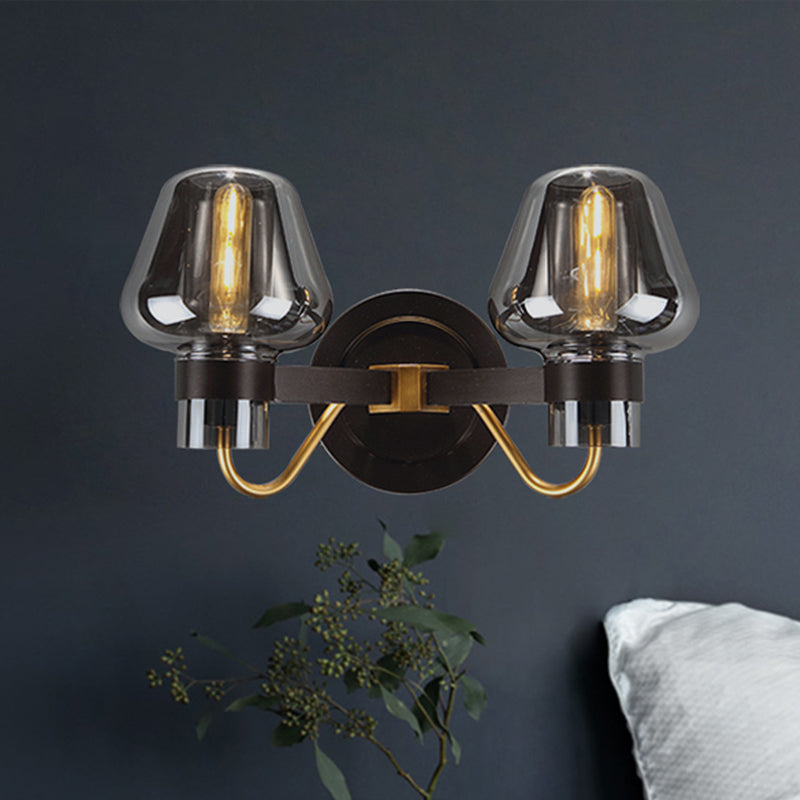 2-Licht Wandleuchte mit Pilzschirm Rauchglas Moderne Schlafzimmer Wandleuchte Beleuchtungseinrichtung