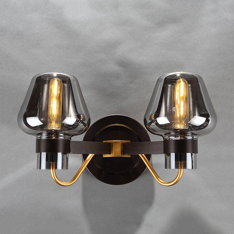 2-Licht Wandleuchte mit Pilzschirm Rauchglas Moderne Schlafzimmer Wandleuchte Beleuchtungseinrichtung