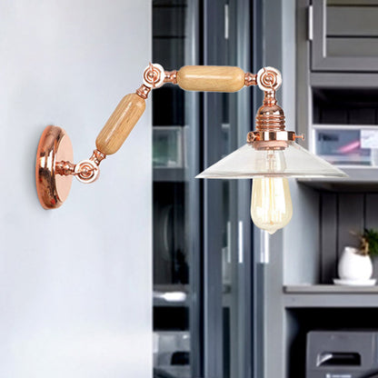 Klare Glas Holz Wandlampe Kegel 1-Licht Industriewandlampe mit ausziehbarem Arm