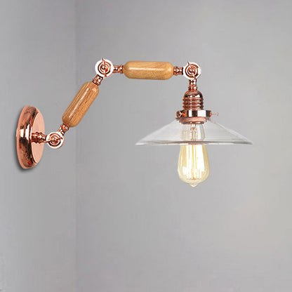 Klare Glas Holz Wandlampe Kegel 1-Licht Industriewandlampe mit ausziehbarem Arm
