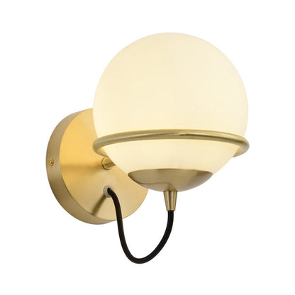 1 Kopf Nachttisch Wandlampe moderne Messing Wandbeleuchtung mit globalem weißen Glas-Schirm