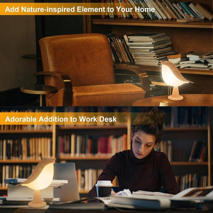 Touch-Control Holz Vogel Nachtlicht - Wiederaufladbare LED Schreibtischlampe