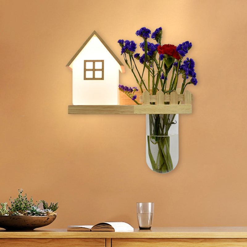 Holz Haus Wandlampe Industrie Creme Glas 1-Licht Restaurant LED Wandleuchten, Links/Rechts