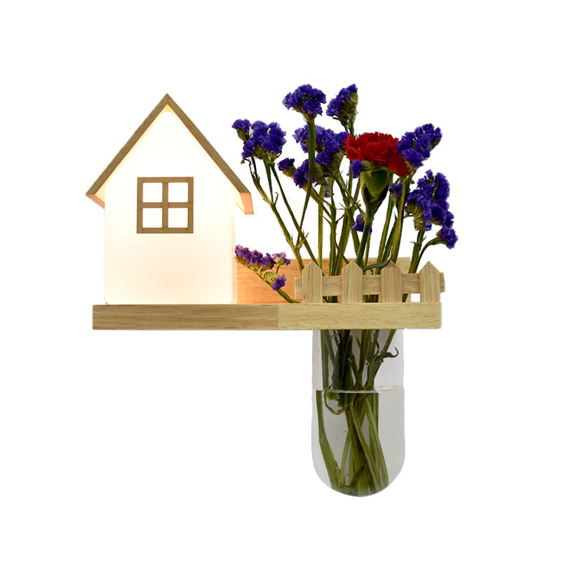 Holz Haus Wandlampe Industrie Creme Glas 1-Licht Restaurant LED Wandleuchten, Links/Rechts