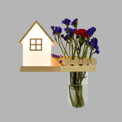 Holz Haus Wandlampe Industrie Creme Glas 1-Licht Restaurant LED Wandleuchten, Links/Rechts