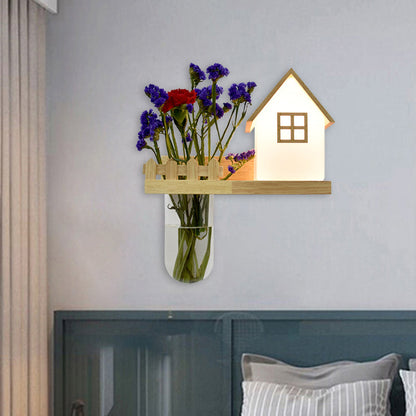 Holz Haus Wandlampe Industrie Creme Glas 1-Licht Restaurant LED Wandleuchten, Links/Rechts