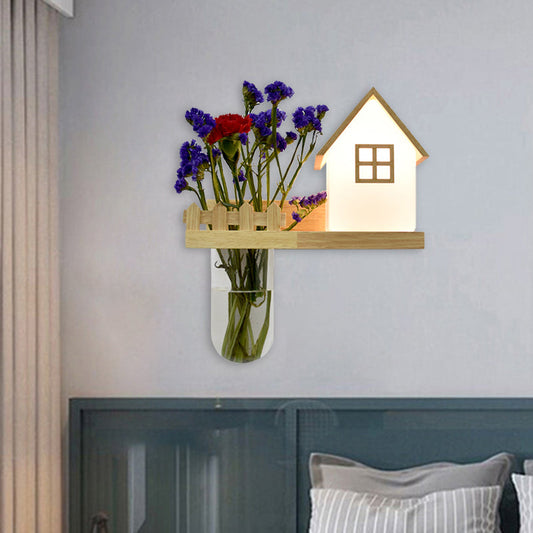 Holz Haus Wandlampe Industrie Creme Glas 1-Licht Restaurant LED Wandleuchten, Links/Rechts