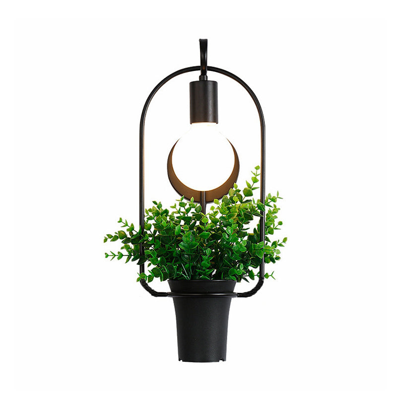 Topfpflanze Restaurant Wandlampe Industrie Metall 1 Licht Schwarz LED Wandbeleuchtung