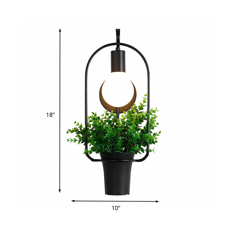 Topfpflanze Restaurant Wandlampe Industrie Metall 1 Licht Schwarz LED Wandbeleuchtung