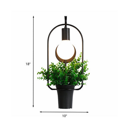 Topfpflanze Restaurant Wandlampe Industrie Metall 1 Licht Schwarz LED Wandbeleuchtung