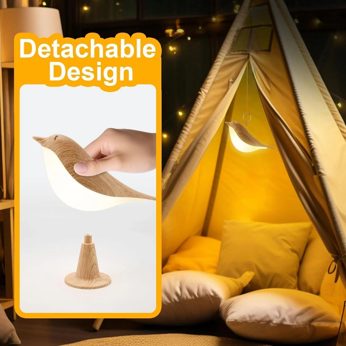 Touch-Control Holz Vogel Nachtlicht - Wiederaufladbare LED Schreibtischlampe