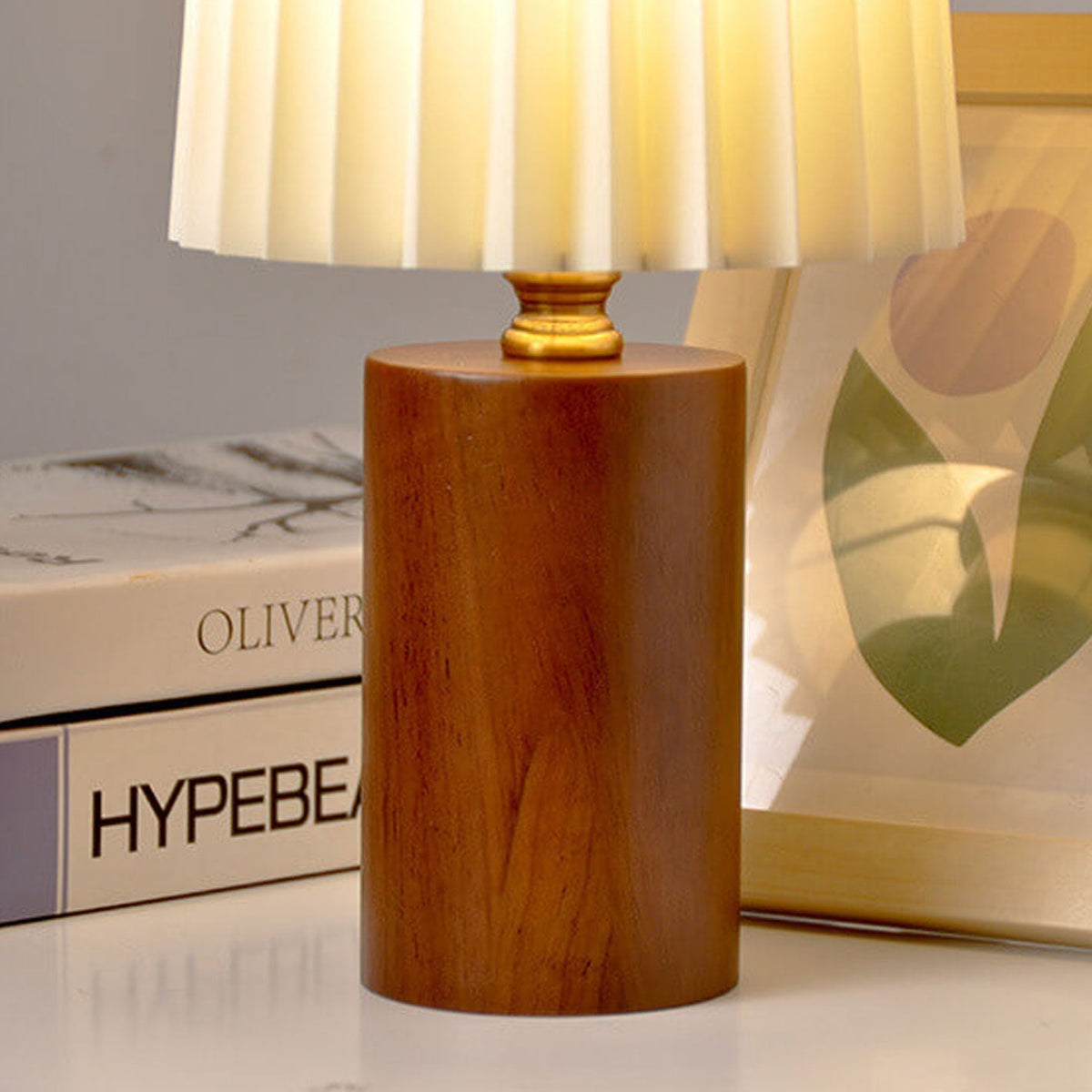 Vintage Korean Fold Column Massivholz-Basis 1-Licht Tischlampe