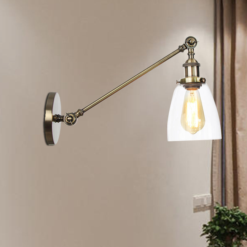 Schwarz/Bronze/Messing 1-Lampe Wandlampenleuchte Industriestil Klarglas Kegelleuchte mit Arm, 8"/12" L
