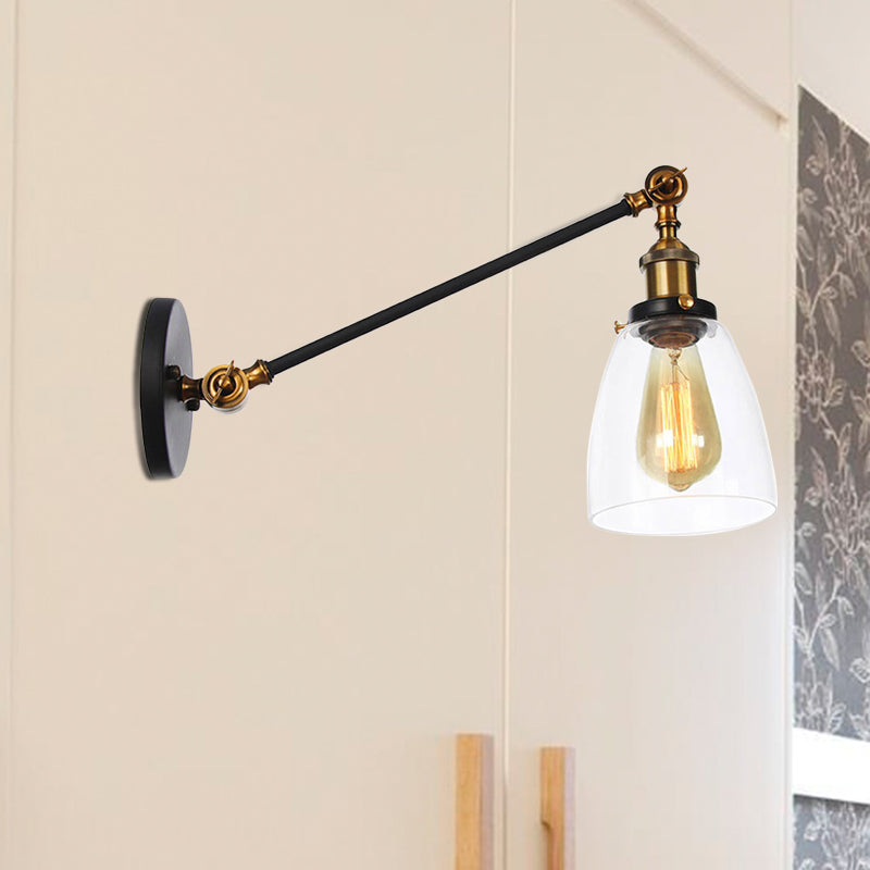 Schwarz/Bronze/Messing 1-Lampe Wandlampenleuchte Industriestil Klarglas Kegelleuchte mit Arm, 8"/12" L