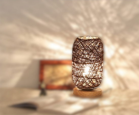 Rattan-Holz-Tischlampe