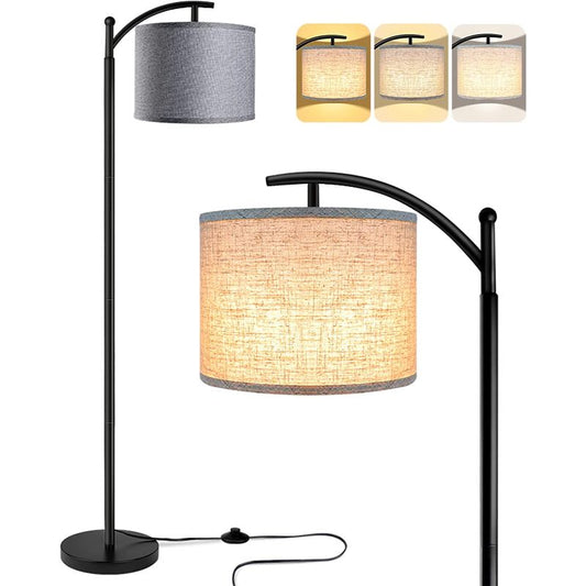 Stehlampe mit 3 Farbtemperaturen LED-Birne, hohe industrielle Stehlampe zum Lesen im Schlafzimmer, Büro, weißer Lampenschirm inklusive