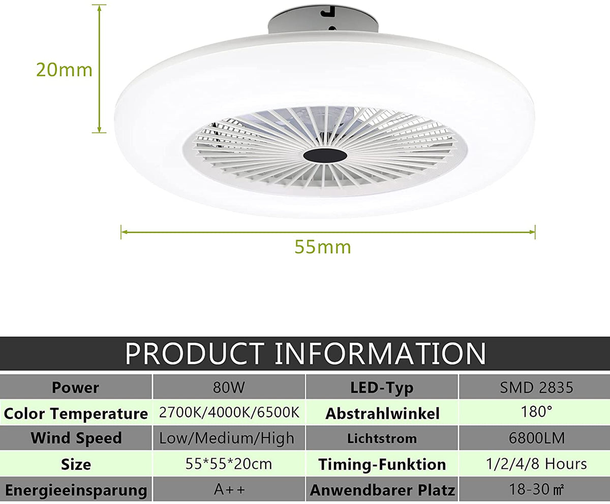 Deckenventilator mit Beleuchtung 80W mit Fernbedienung