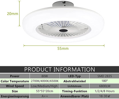Deckenventilator mit Beleuchtung 80W mit Fernbedienung